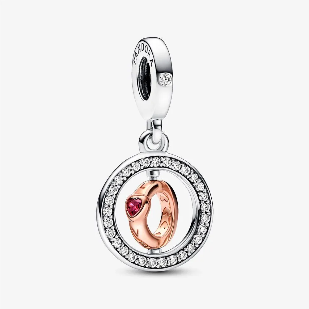 pandora love spinning pendente in argento sterling e placcato in oro rosa 14 carati 782600c01