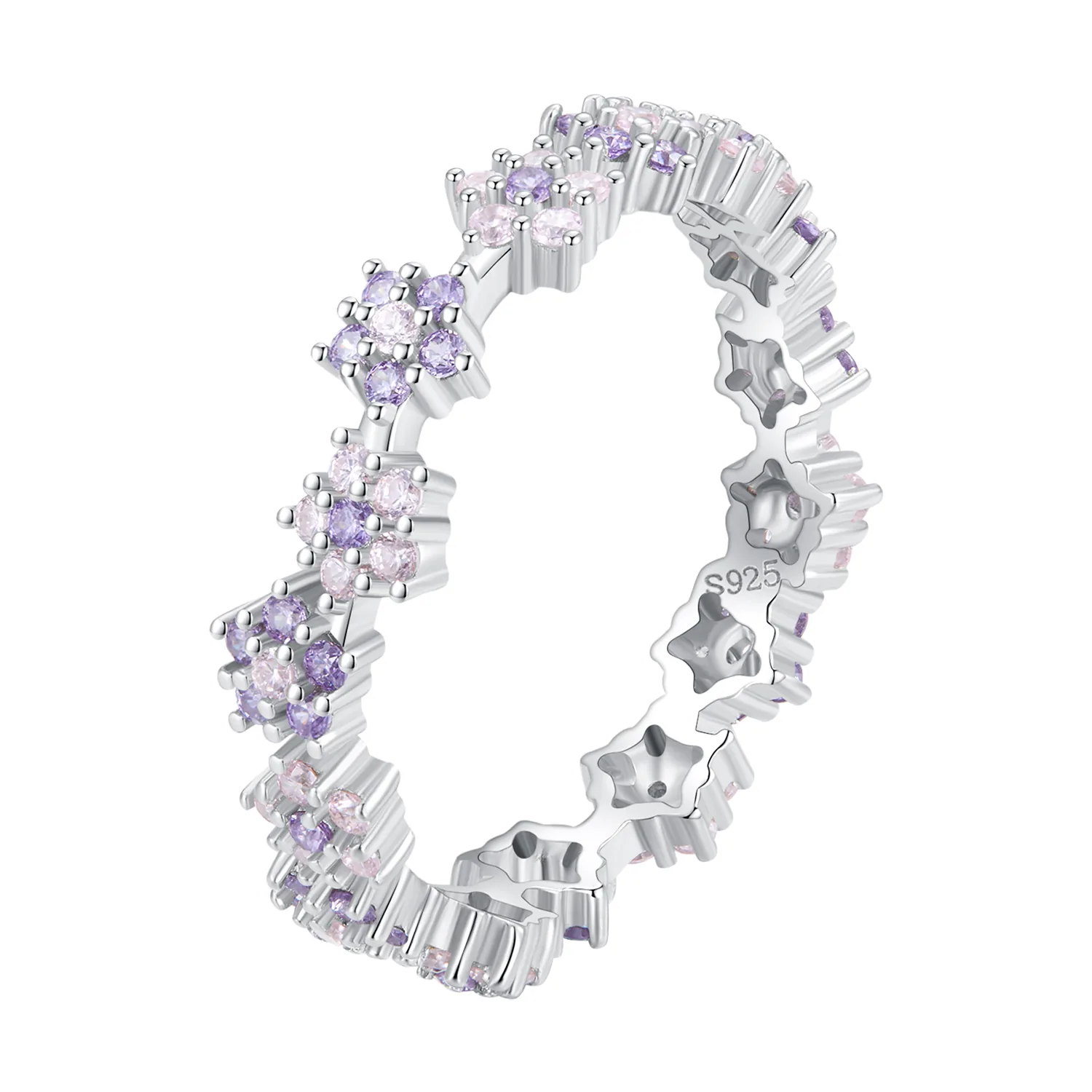 anello pandora style con fiore viola e zirconi esclusivi bsr359