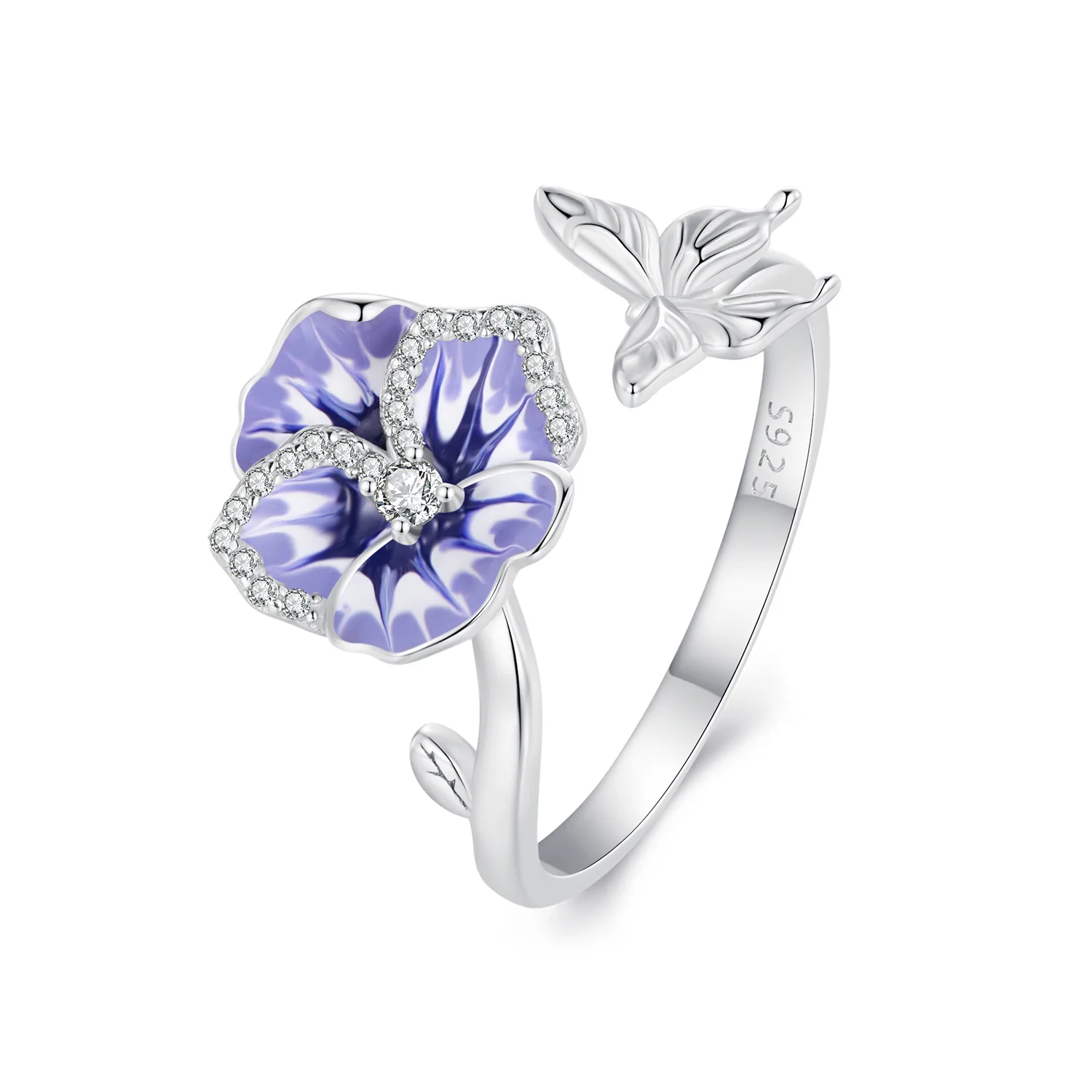 anello stile pandora con fiore di viola bsr452 e
