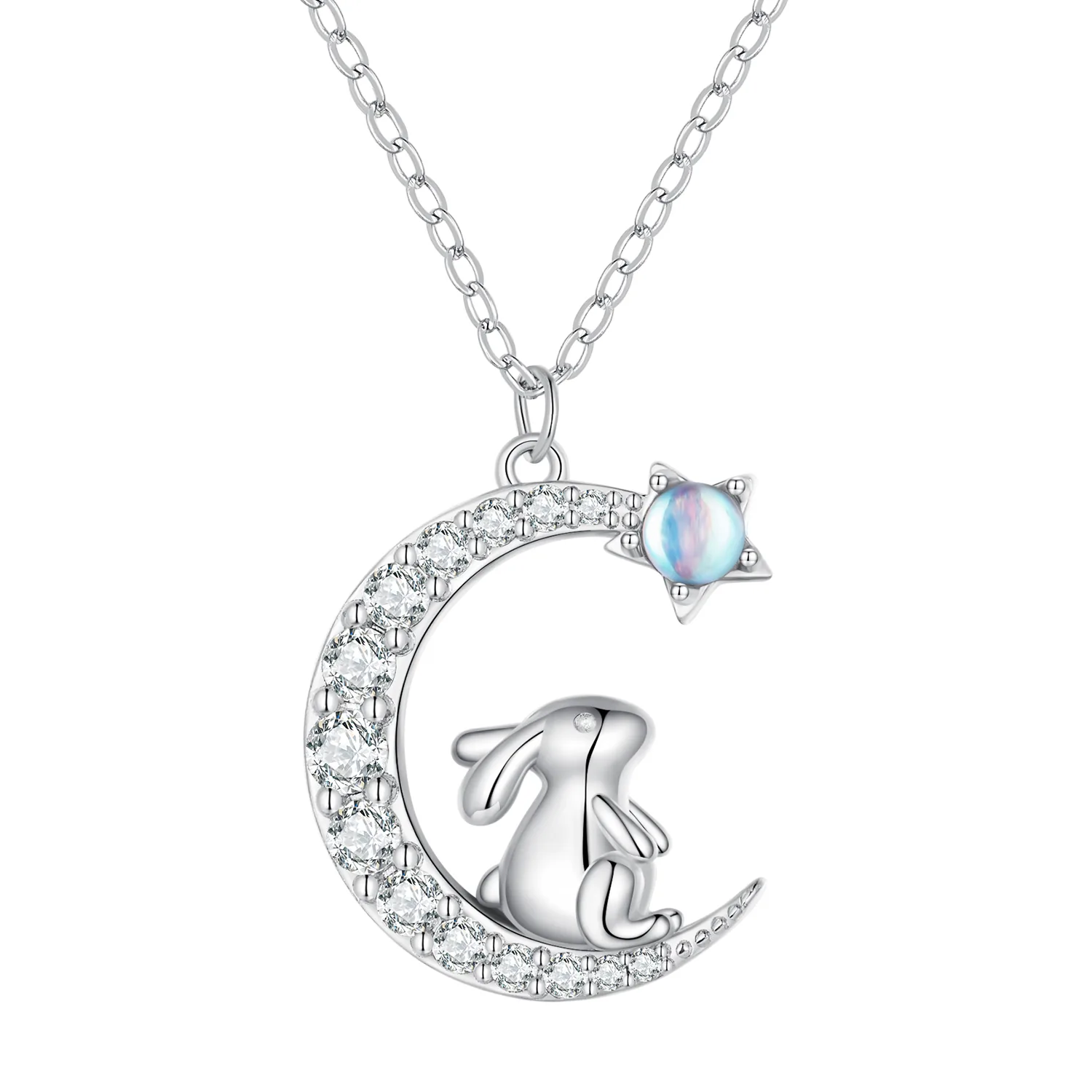 collana con ciondolo a forma di coniglio lunare in stile pandora bsn302