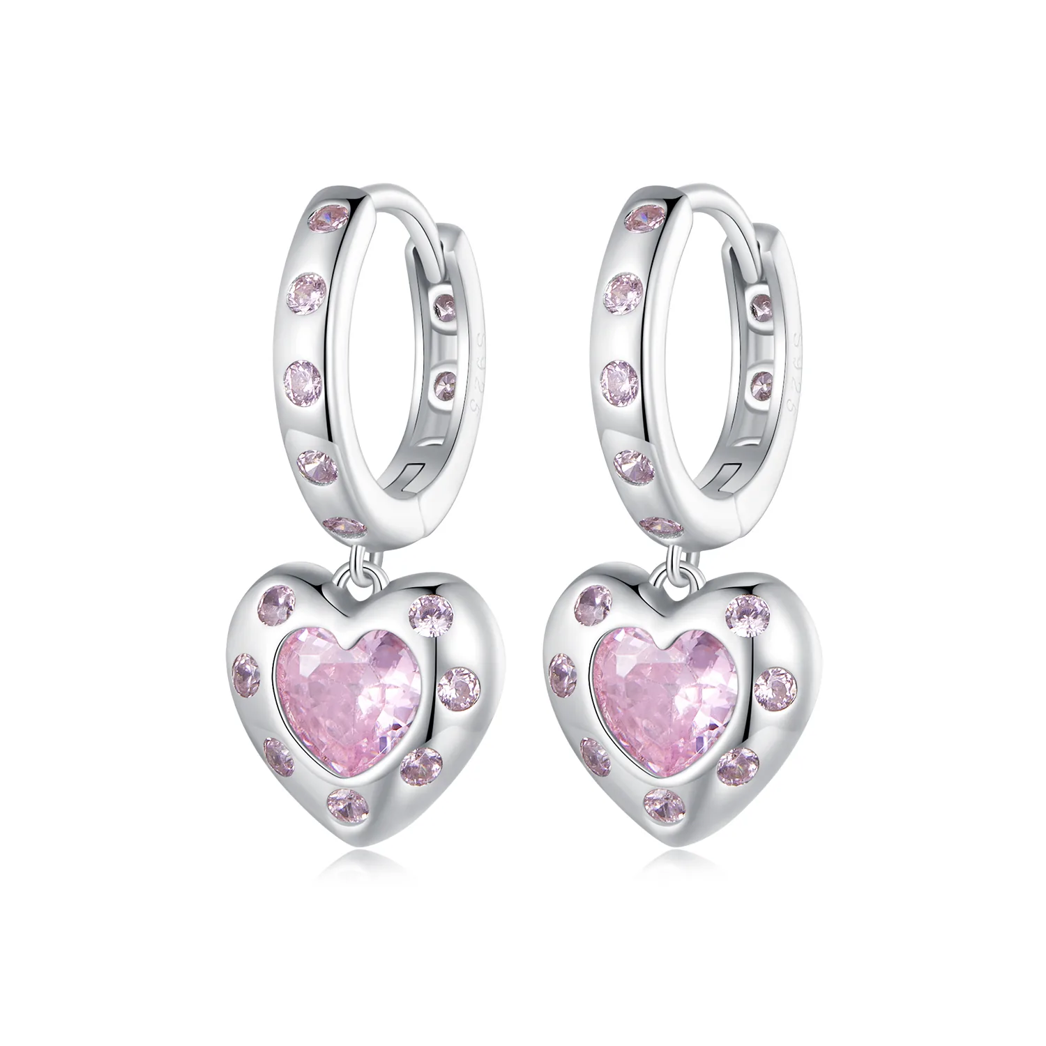 orecchini a cerchio a forma di cuore rosa in stile pandora sce1625