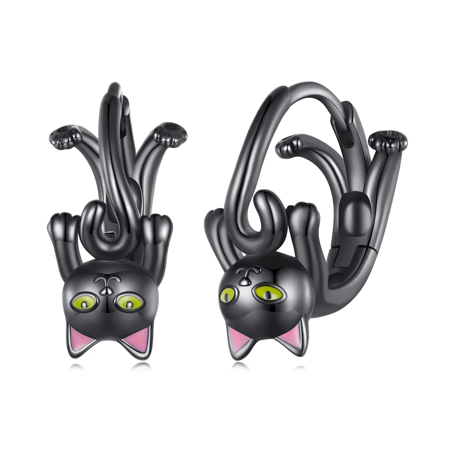 orecchini a cerchio stile pandora con gatto nero bse798
