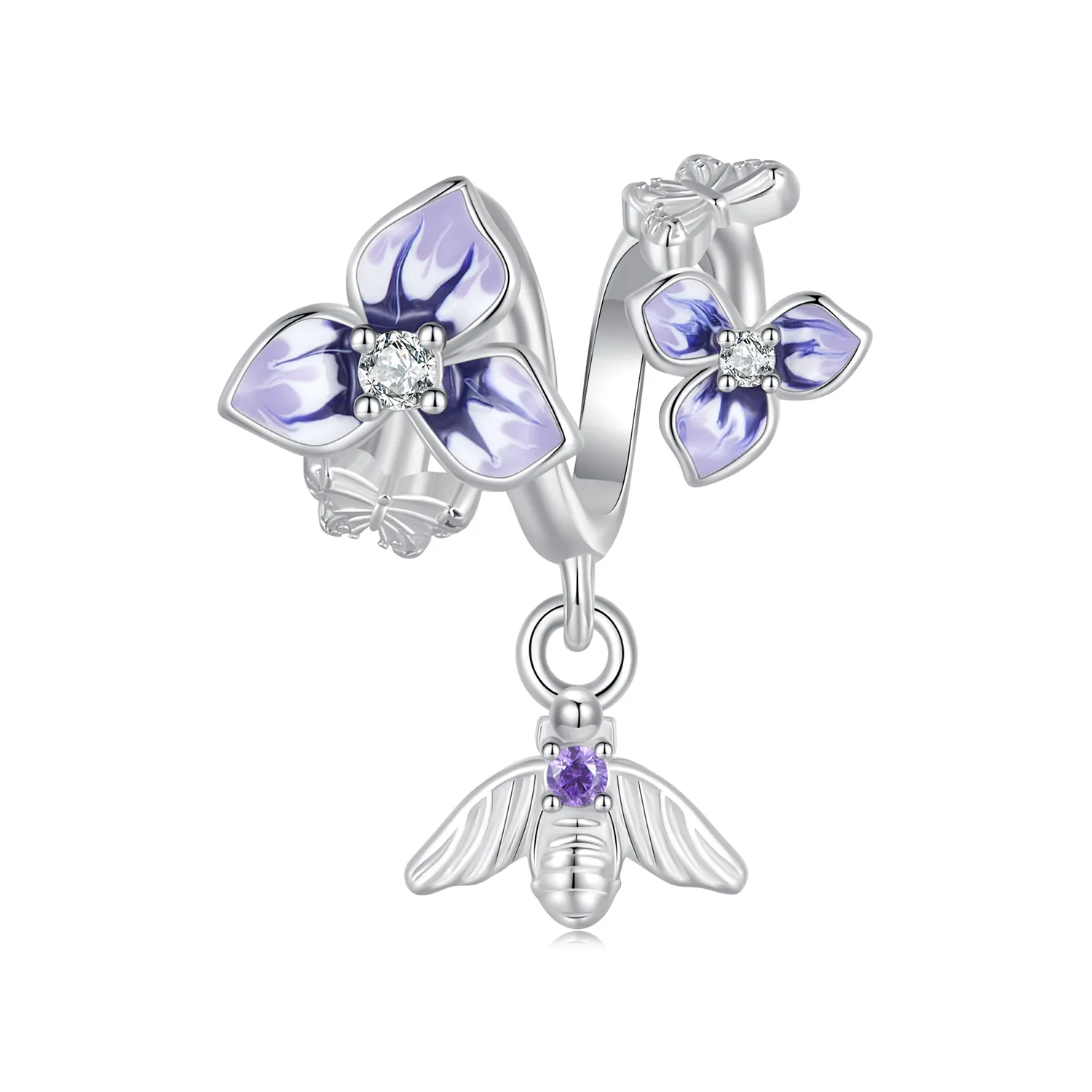 pendente a fiore di pensiero stile pandora scc2584
