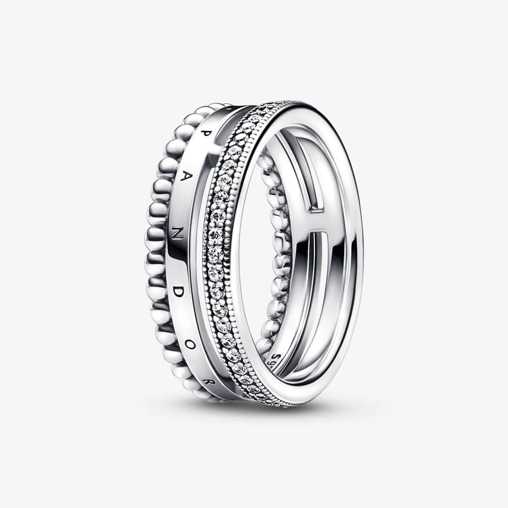 anello pandora con logo pavé e perline 192312c01
