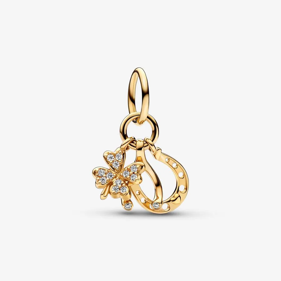 charm pendente pandora con trifoglio portafortuna forcella e ferro di cavallo 752337c01