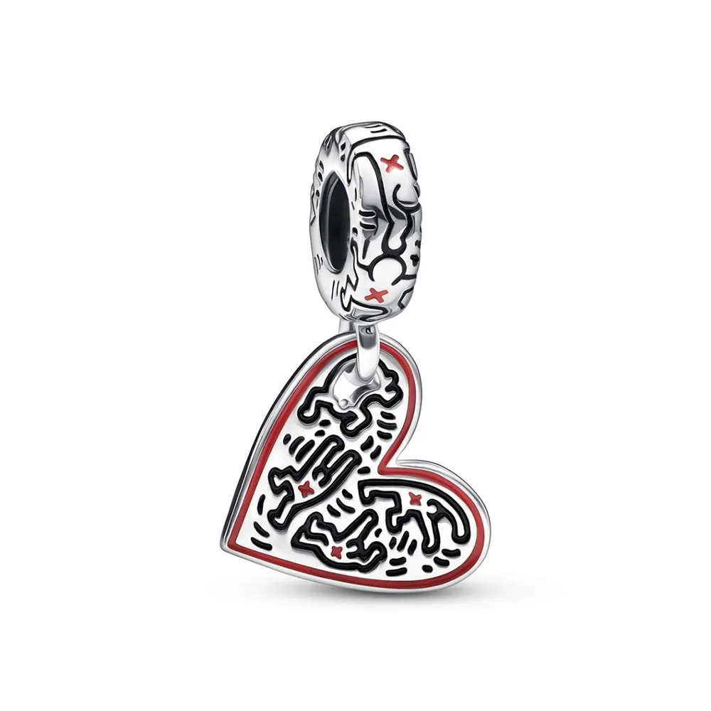 ciondolo pendente a forma di cuore keith haring x pandora line art people 792215c01