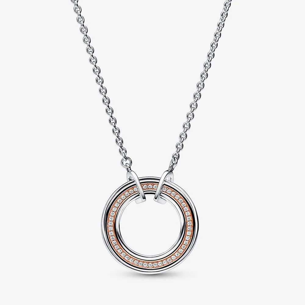 collana pandora signature con logo bicolore e pavé 382772c01