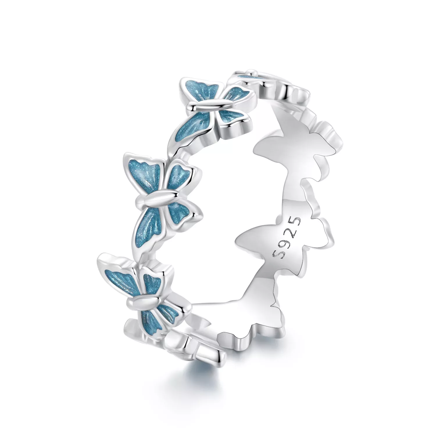 anello farfalla blu stile pandora bsr508