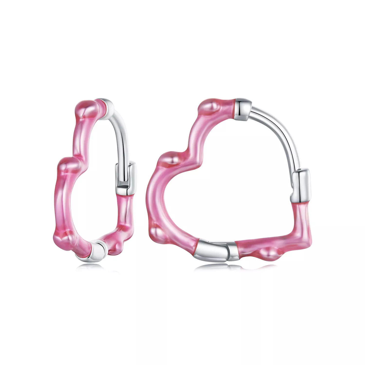 orecchini a forma di cuore rosa stile pandora sce1698