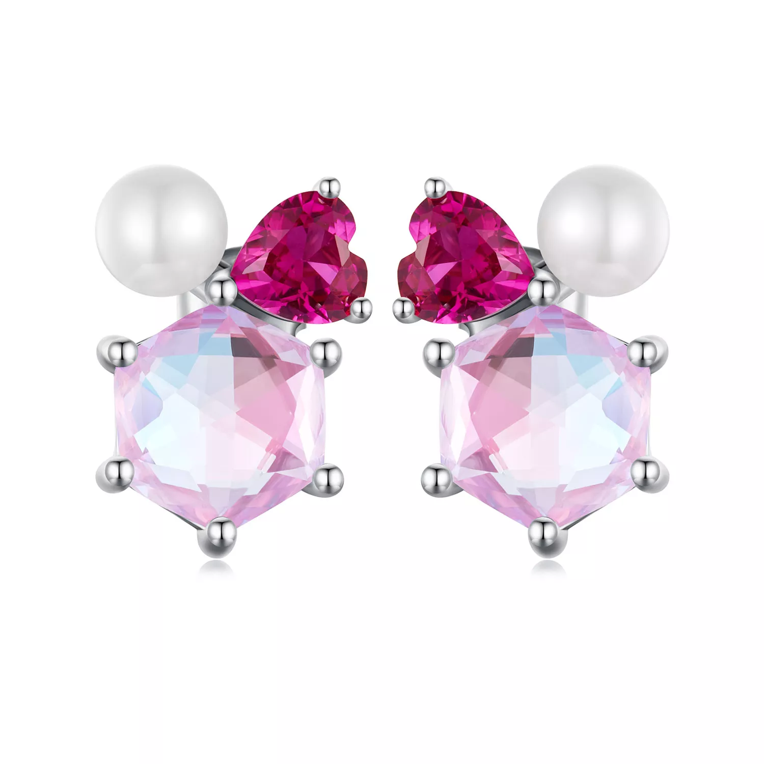 orecchini di perle scintillanti rosa stile pandora sce1697