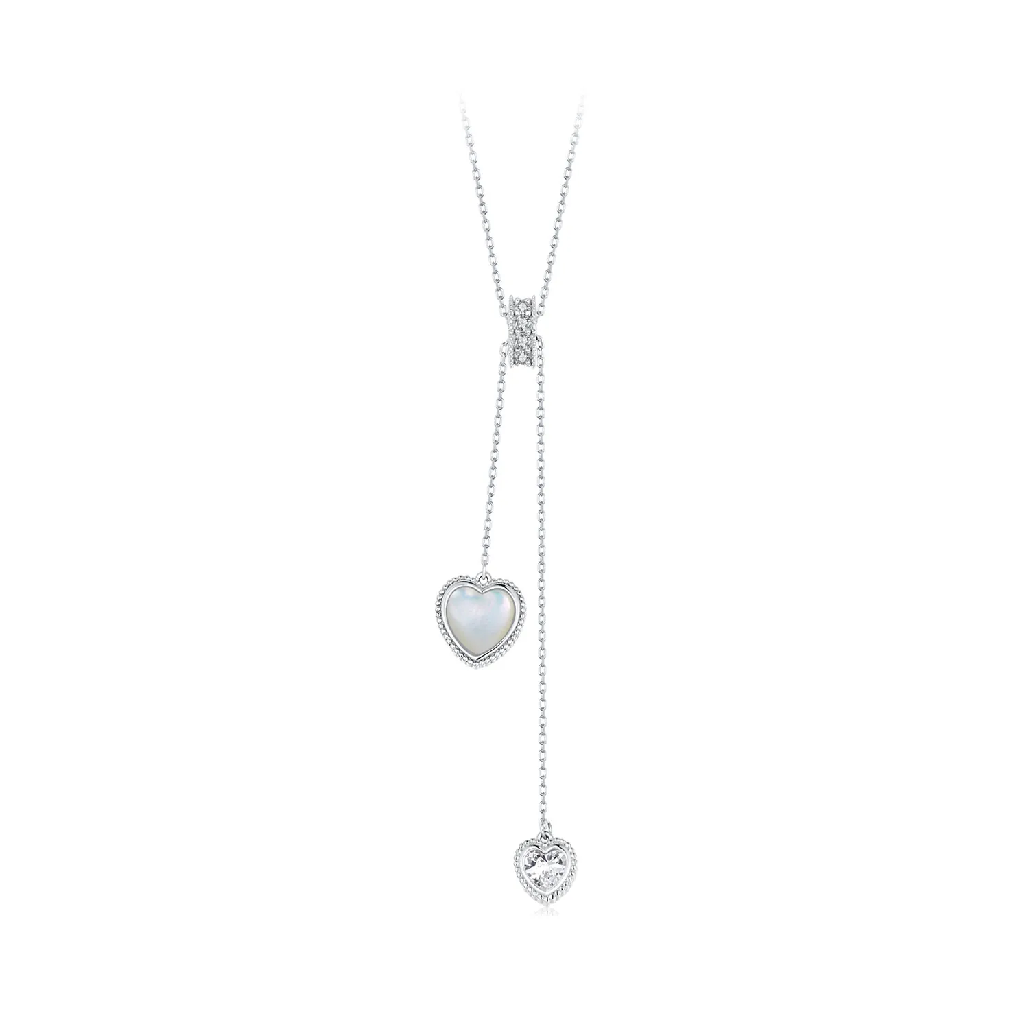 catena a forma di y con chiglia bianca con battito del cuore stile pandora bsn372