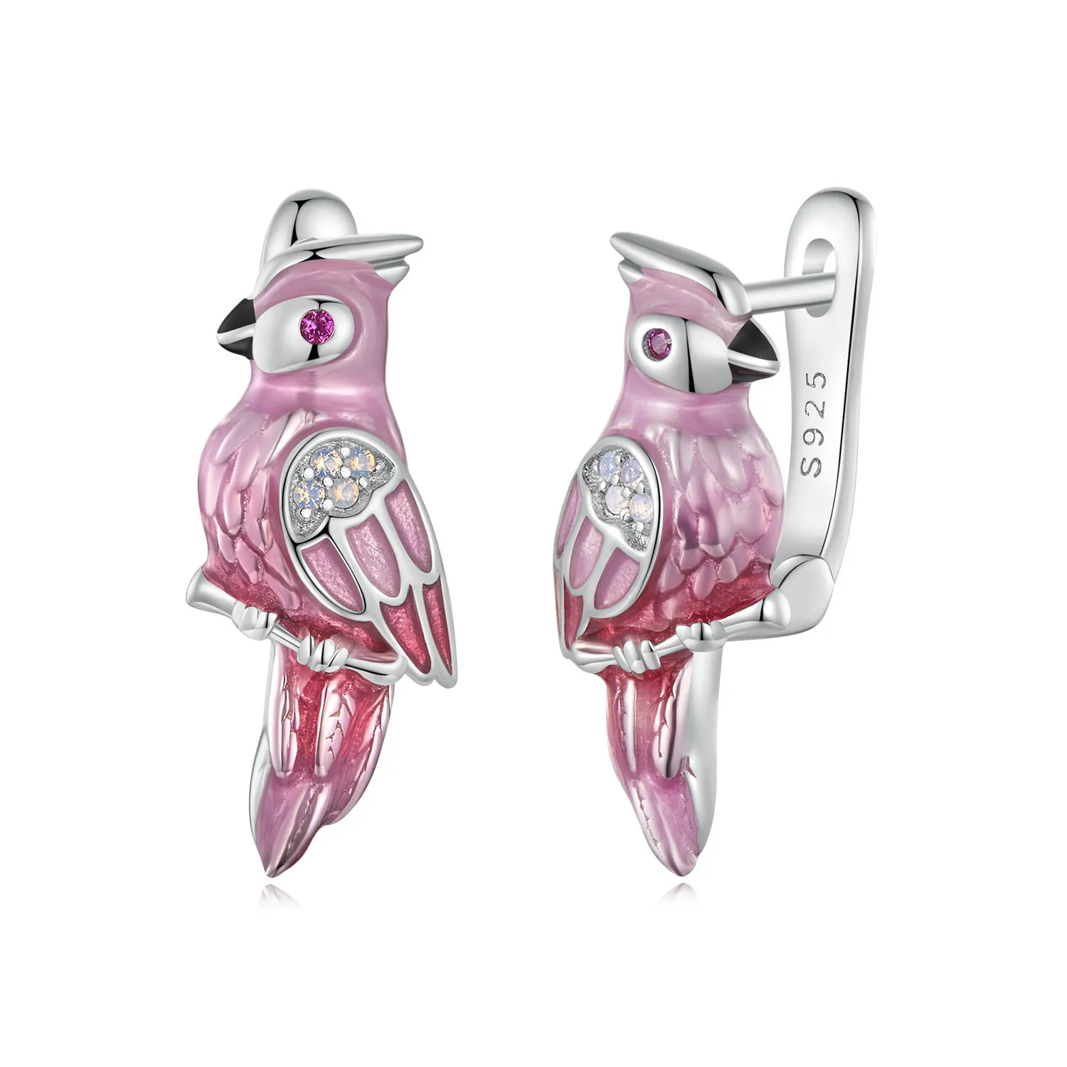orecchini pappagallo rosa stile pandora bse1005