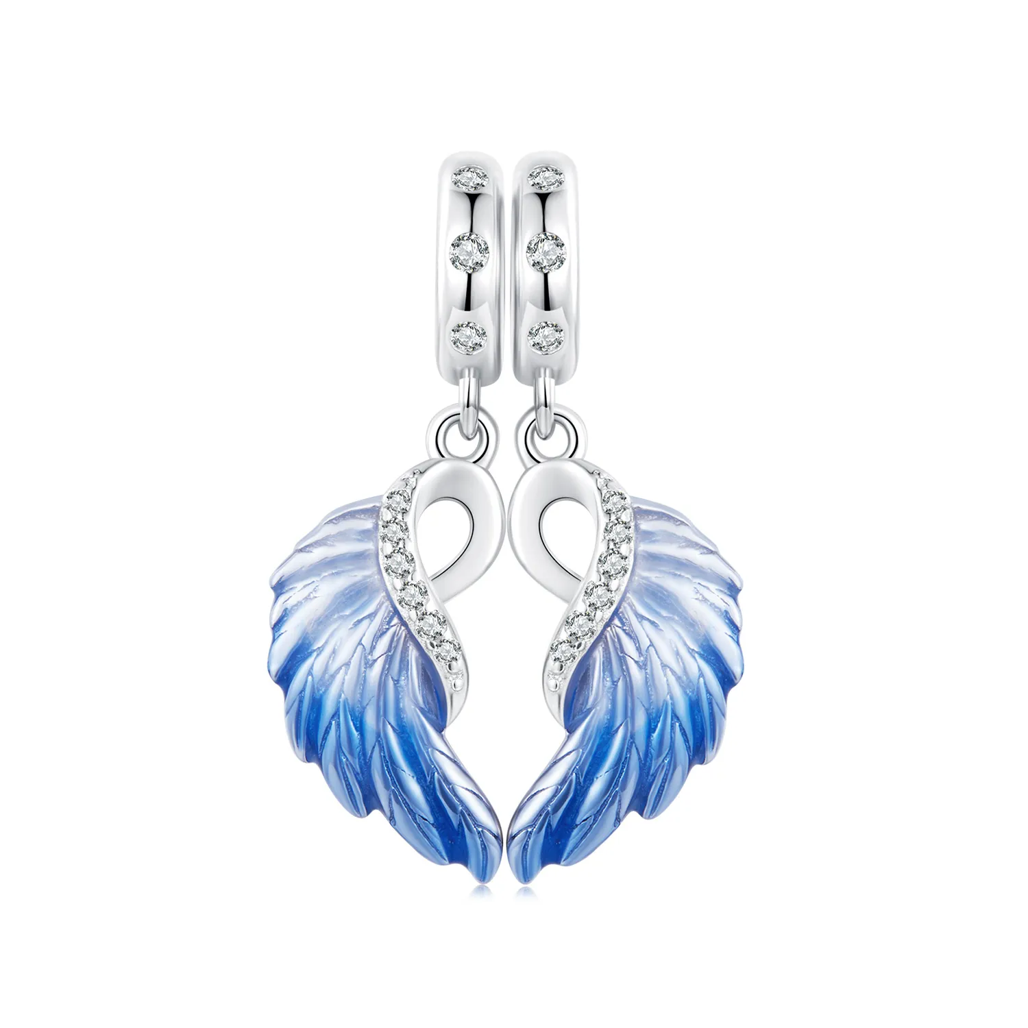 pendente doppio ali blu stile pandora scc2781