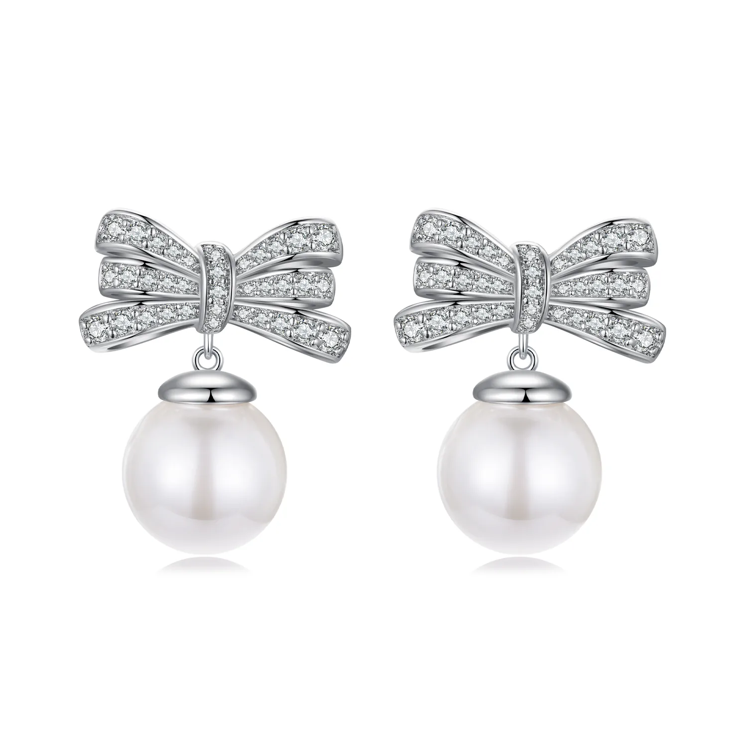 Orecchini Pendenti A Fiocco Con Perle E Strass – Gioielli Eleganti Per Donna, Colore Oro E Bianco