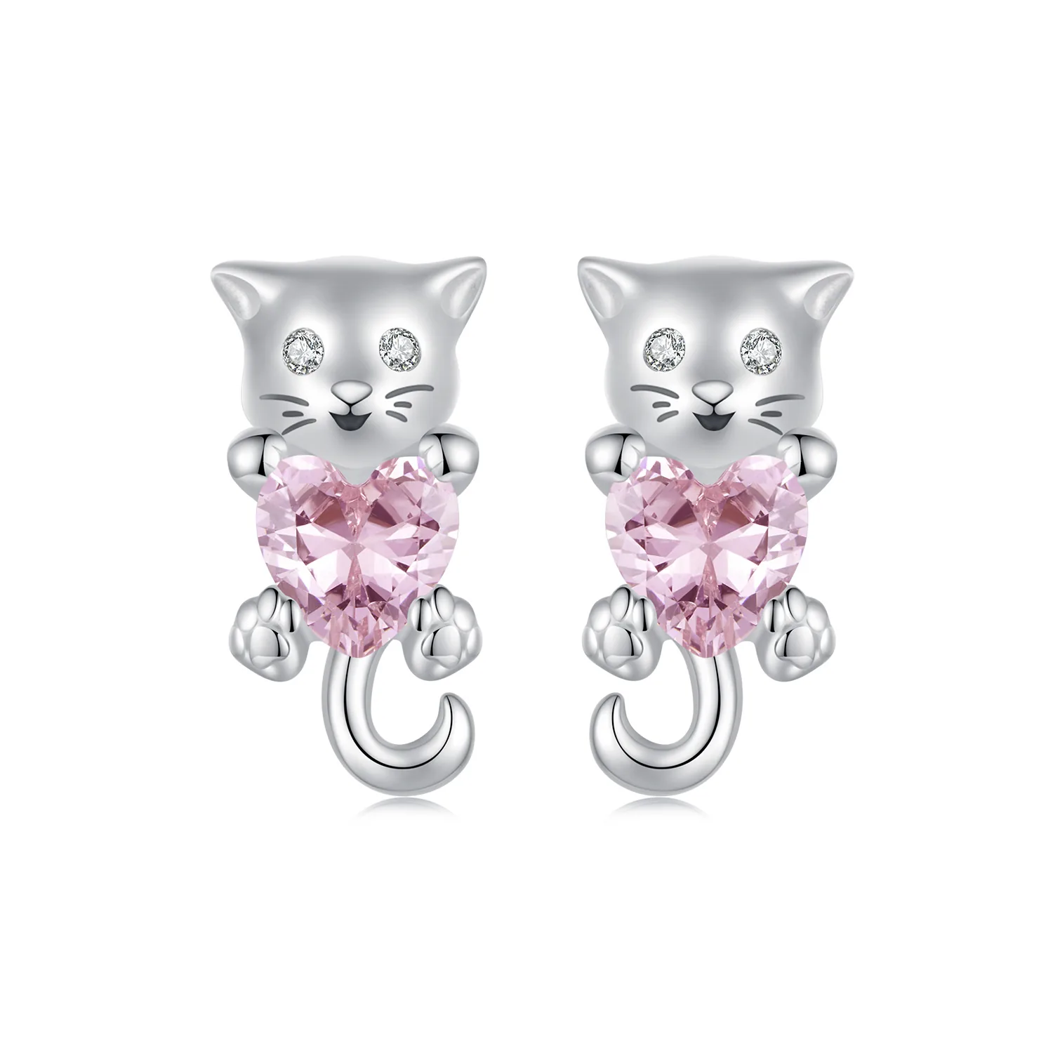 orecchini a forma di cuore con gatto stile pandora sce1773