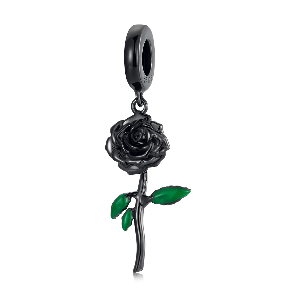 pendente in stile pandora con rosa nera bsc584
