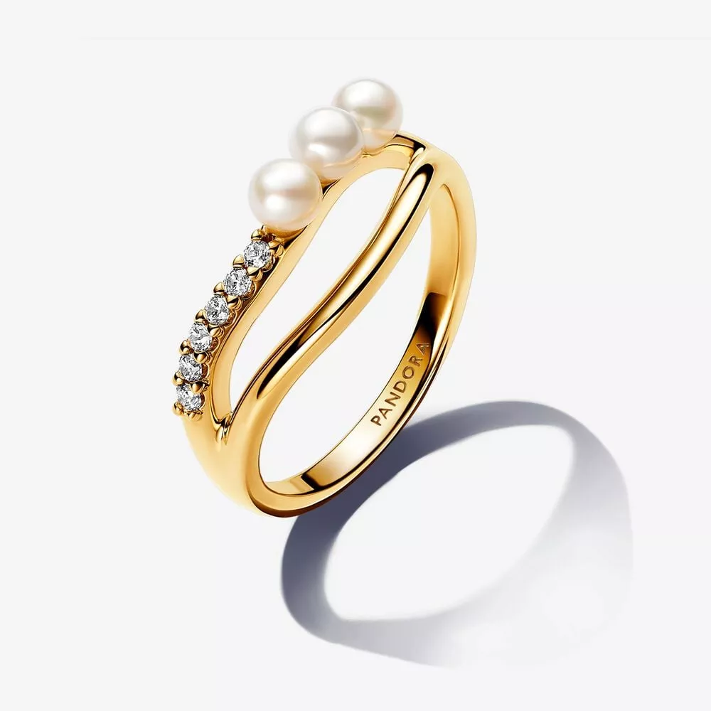 anello pandora linea sinuosa con perle dacqua dolce coltivate e pavè 163258c01