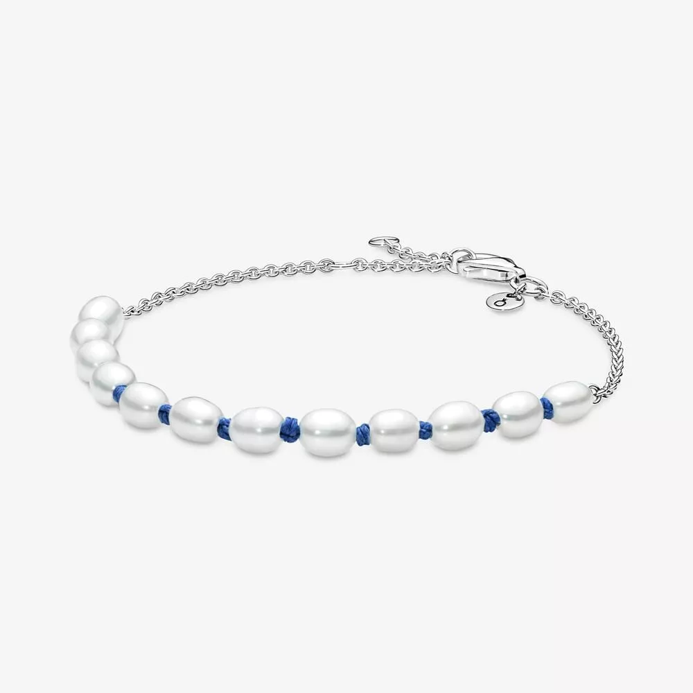 bracciale pandora con catena a cordino blu in perle coltivate dacqua dolce trattate 591689c01