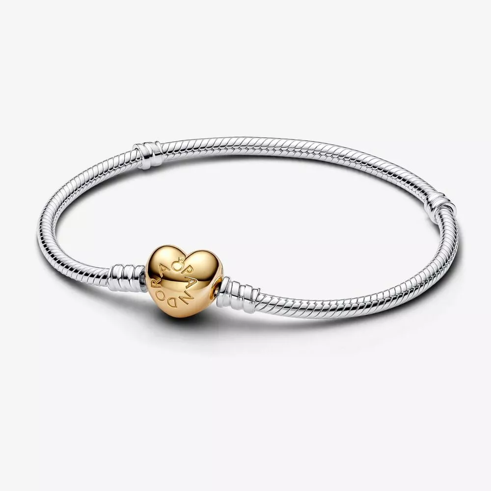 24 JOYAS Bracciale regolabile con catena a serpente piatta e cuore di 17,5 + 3,5 centimetri di regolazione, bellissimo regalo romantico per donna