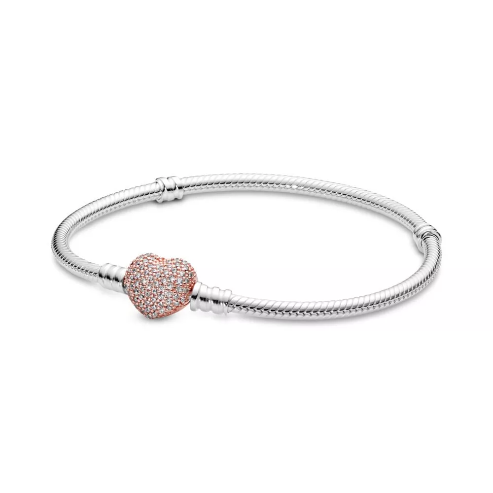 bracciale pandora moments pavé heart clasp snake chain 586292cz