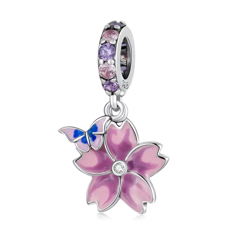 Charm Pendente tipo Pandora Farfalle e Fiori - SCC2185 - Immagine del prodotto