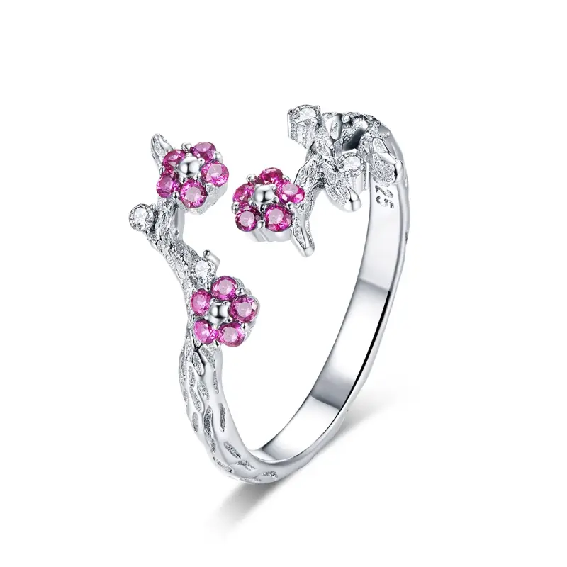 Anello aperto tipo Pandora Fiore di prugna - BSR022 - Immagine del prodotto