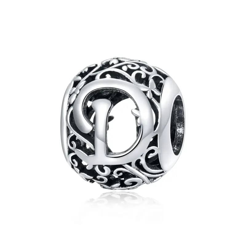 Charm tipo Pandora Openwork Fiore Lettera D - SCC1444-D - Immagine del prodotto