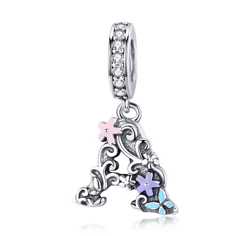 Charm Pendente tipo Pandora Lettera di fiori A - SCC1273 - Immagine del prodotto