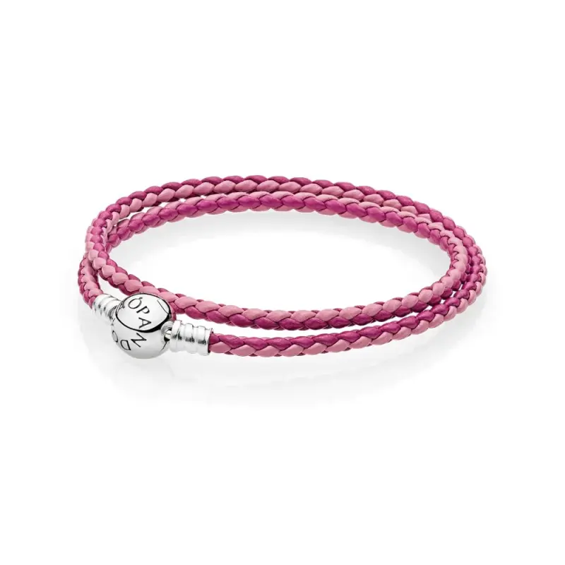 Bracciale in Pelle PANDORA Intrecciata Fantasia di Rosa, Giro Doppio - Immagine del prodotto