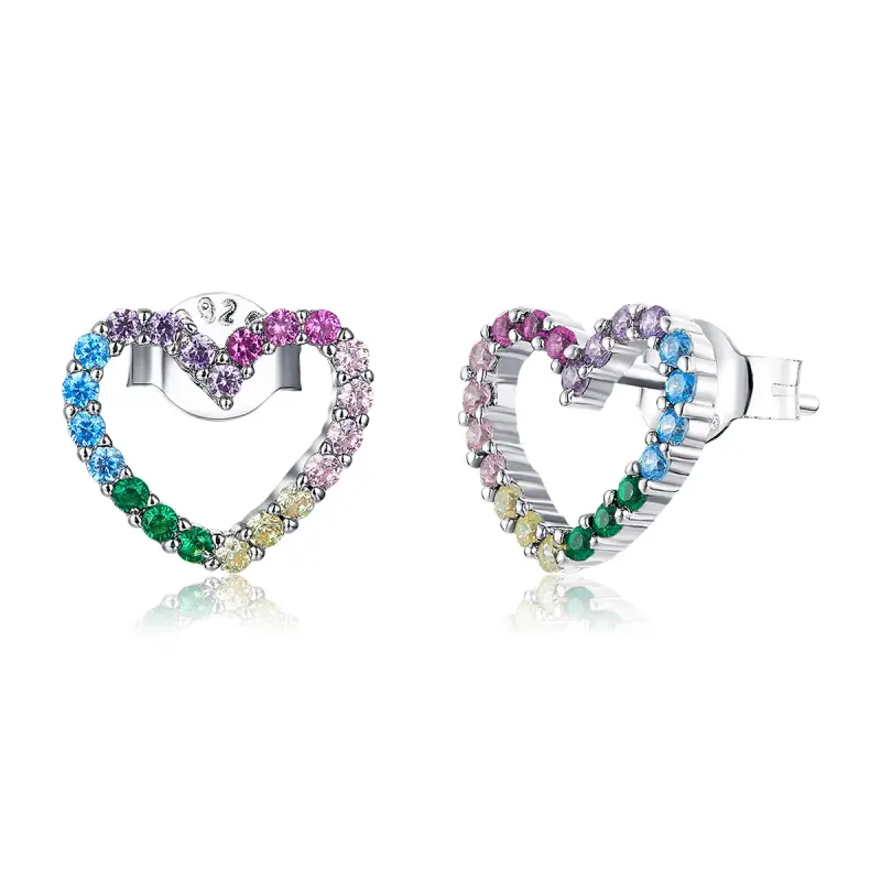 Orecchini a Lobo tipo Pandora Cuori arcobaleno - SCE891 - Immagine del prodotto