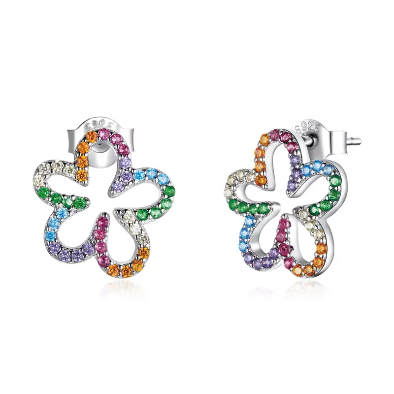 Orecchini a Lobo tipo Pandora Fiori dai sette colori - BSE487 - Immagine del prodotto