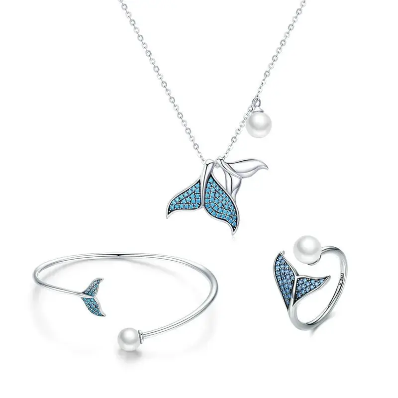 Parure di gioielli tipo Pandora Sirena Blu - SET004 - Immagine del prodotto