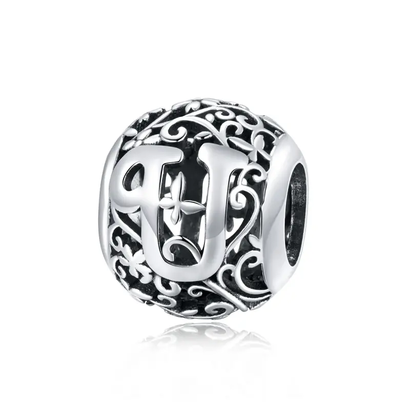 Charm tipo Pandora Openwork Fiore Lettera U - SCC1444-U - Immagine del prodotto