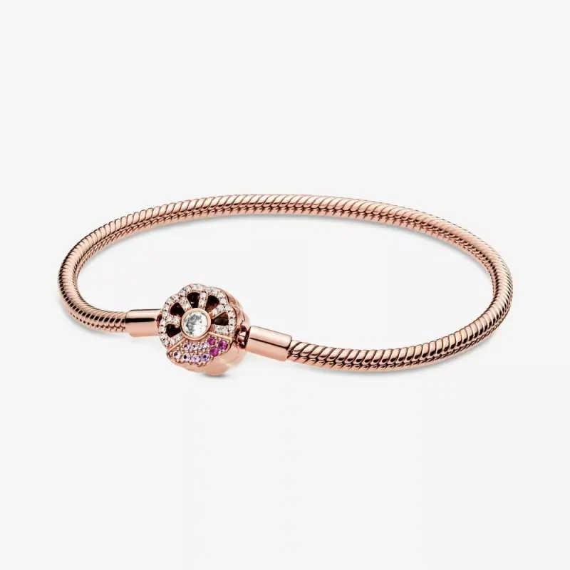 Bracciale pandora moments con maglia snake e chiusura ventaglio rosa - 588145C01 - Immagine del prodotto