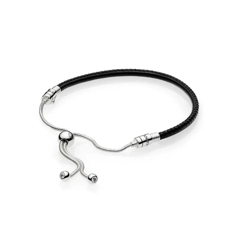 Bracciale in pelle  PANDORA con chiusura scorrevole, Nero - Immagine del prodotto