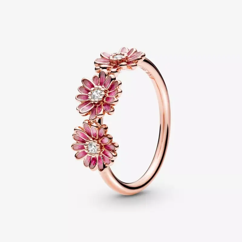 Anello con tre Margherite rosa - 188792C01 - Immagine del prodotto