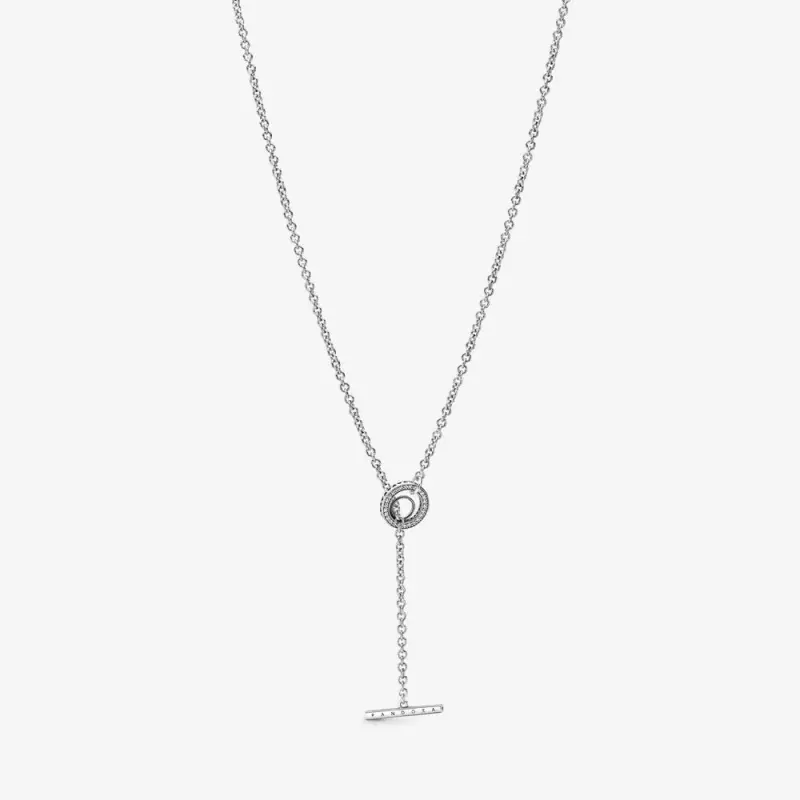 Collana PANDORA con cuore, barretta a T, logo e cerchio con pavé - 399050C01-80 - Immagine del prodotto