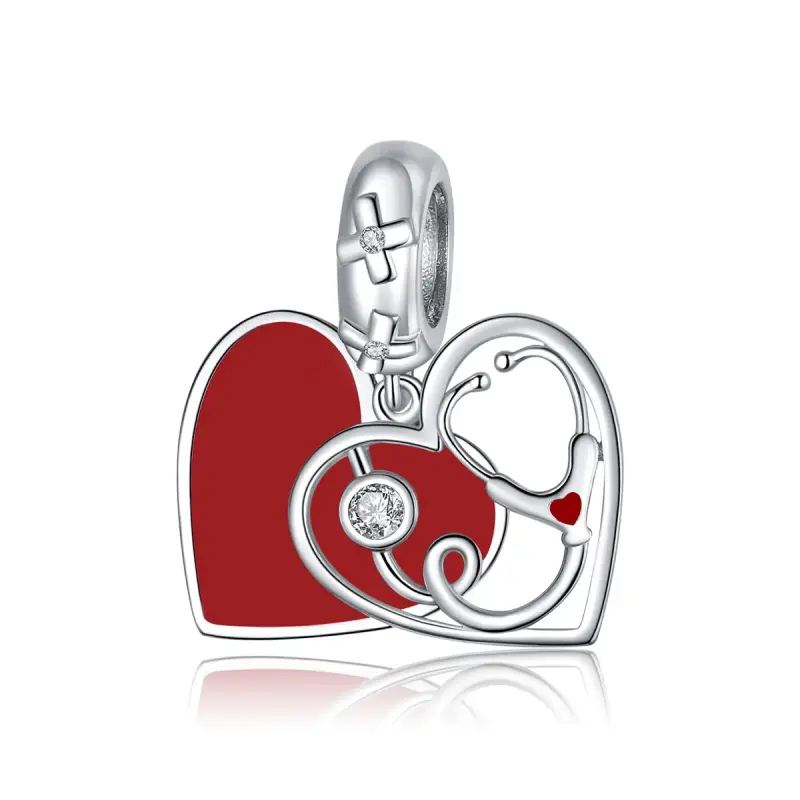Charm Pendente tipo Pandora Stetoscopio Con Cuore Rosso - BSC308 - Immagine del prodotto