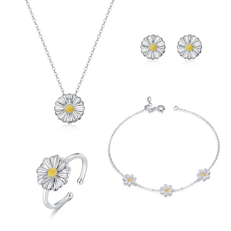 Parure di gioielli tipo Pandora Fiori Margherita - SET001 - Immagine del prodotto
