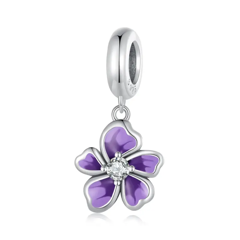 Pendente a forma di fiore viola stile Pandora - SCC2556 - Immagine del prodotto