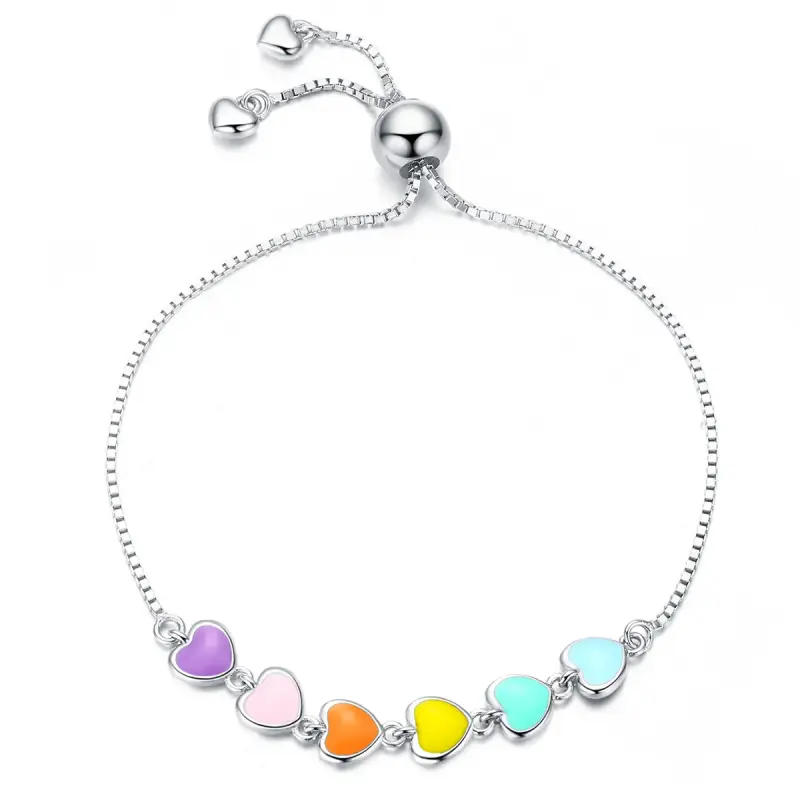 Bracciale tipo Pandora Cuori arcobaleno - SCB158 - Immagine del prodotto