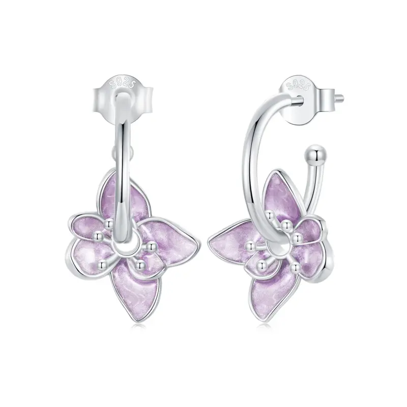 Orecchini fiore viola stile PANDORA - BSE976 - Immagine del prodotto