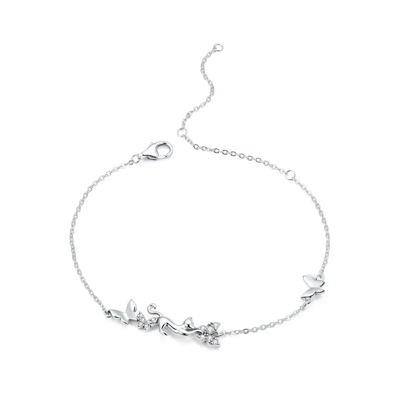 Bracciale tipo Pandora Gatto e farfalle - SCB195 - Immagine del prodotto