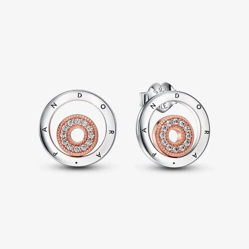 Orecchini a bottone con cerchi con logo bicolore Pandora Signature - 282314C01 - Immagine del prodotto