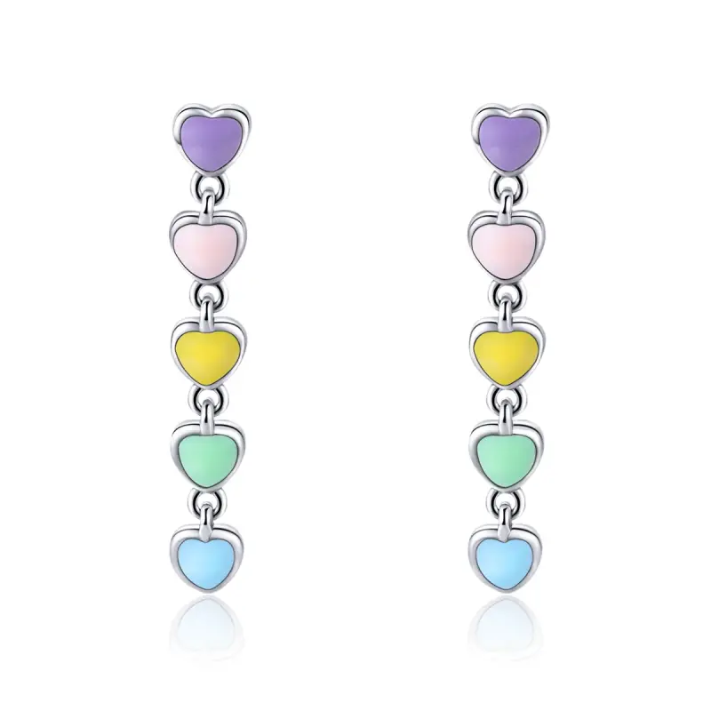 Orecchini a Lobo tipo Pandora Cuori arcobaleno - SCE451 - Immagine del prodotto