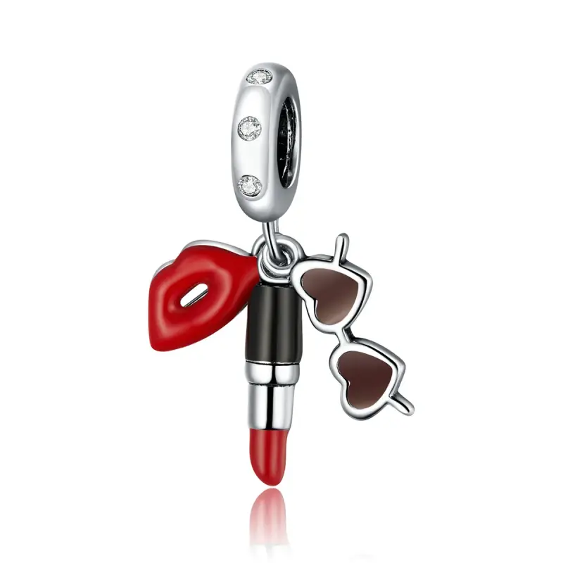 Charm Pendente tipo Pandora Rossetto E Occhiali Da Sole - BSC346 - Immagine del prodotto
