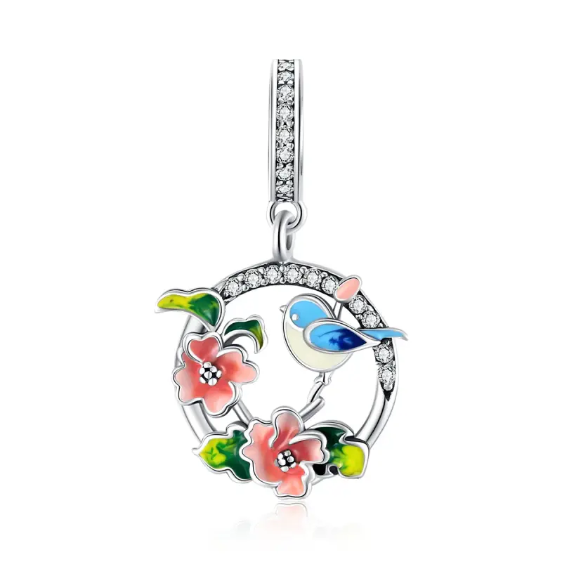 Charm Pendente tipo Pandora Uccelli e fiori - SCC1726 - Immagine del prodotto
